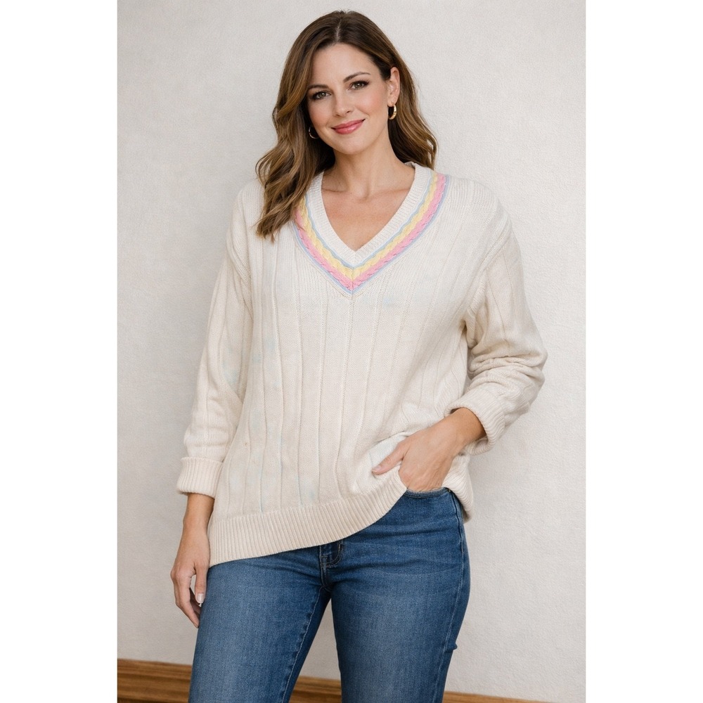 Vintage Abercrombie & Fitch Cable Knit V Neck Sweater Size M Cottagecore Preppy